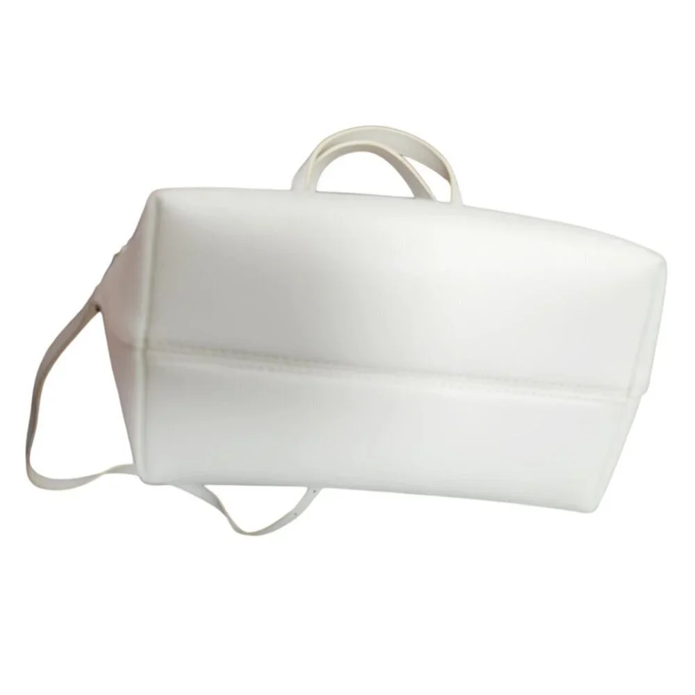 TDE White Structured Leather Tote Bag DT Logo Gold Hardware Crossbody Strap - Picture 4 of 16